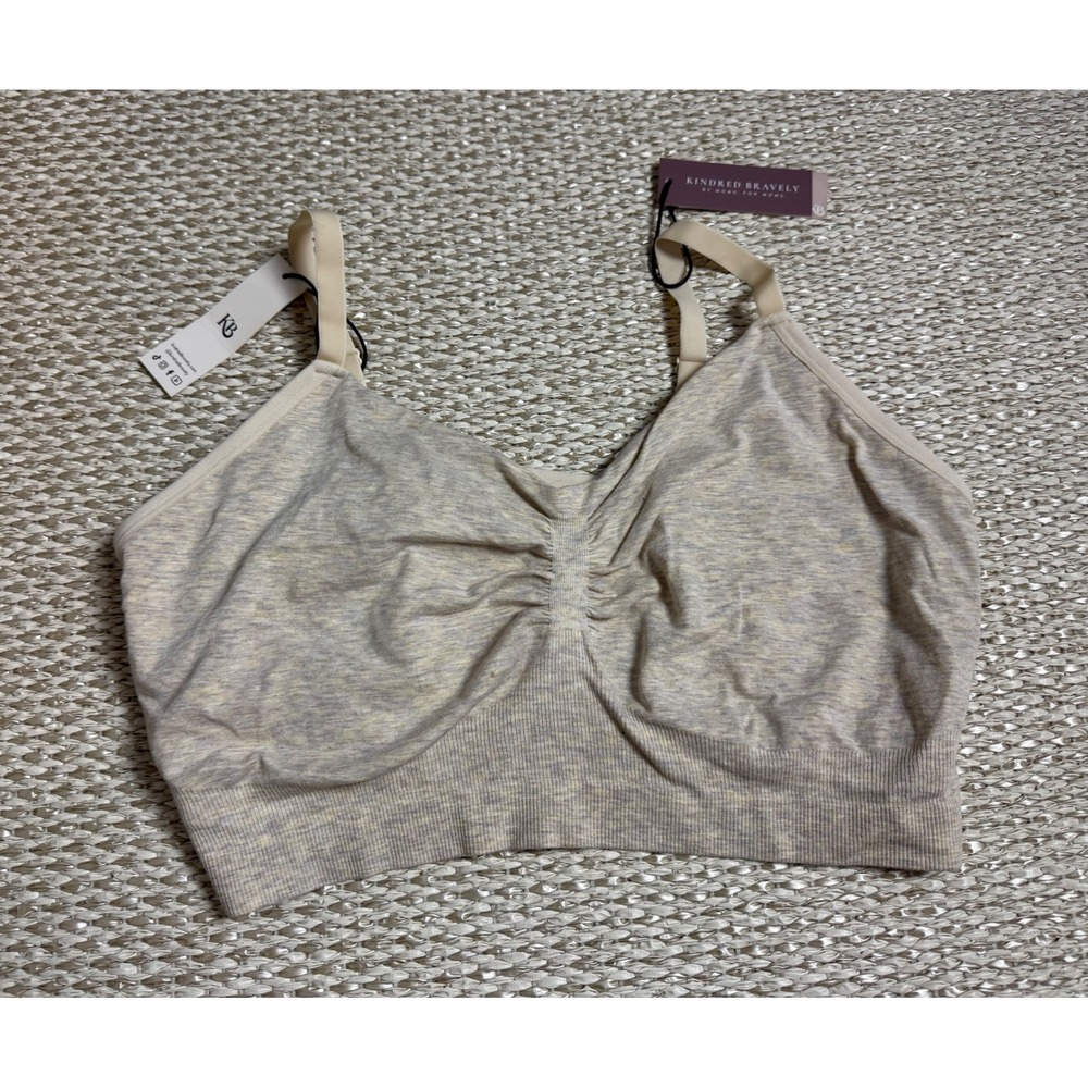 Kindred Bravely Bamboo Sublime Hands-Free Pumping Lounge Sleep Bra Oatmeal 2X
